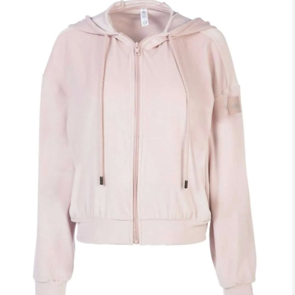ALO YOGA pink velour glimmer jacket